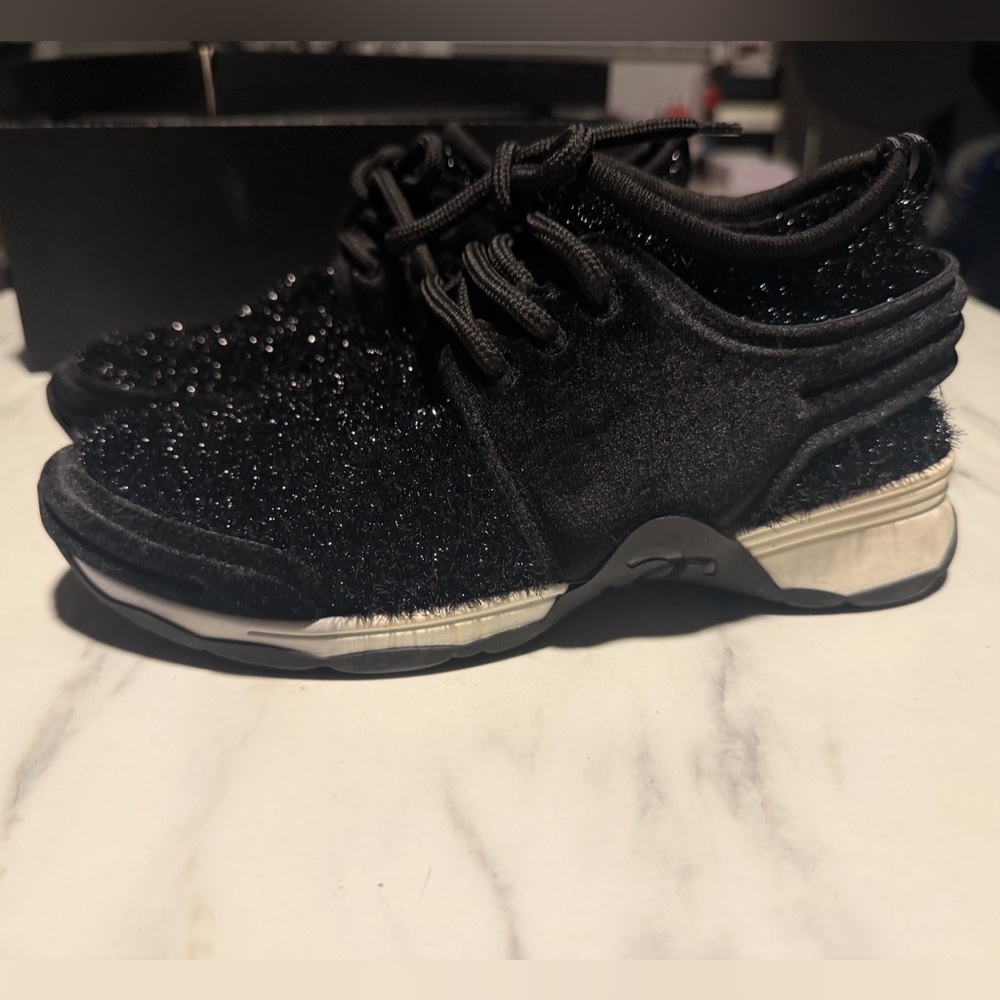 CHANEL Black Glitter Sneakers
